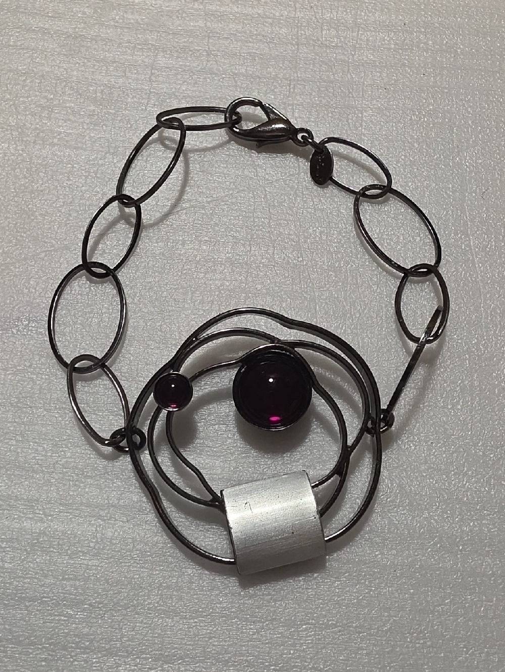 Contemporary Silver-Tone Bracelet with Purple Glass Orbs